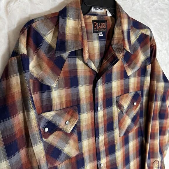 Plains Pearly Buttons Gold Thread Western LT Large Tall Men’s Button Up Shirt - Picture 3 of 9